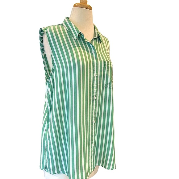 Beach Lunch Lounge Sleeveless Collared Button Down Striped Lightweight Tunic - Picture 3 of 11